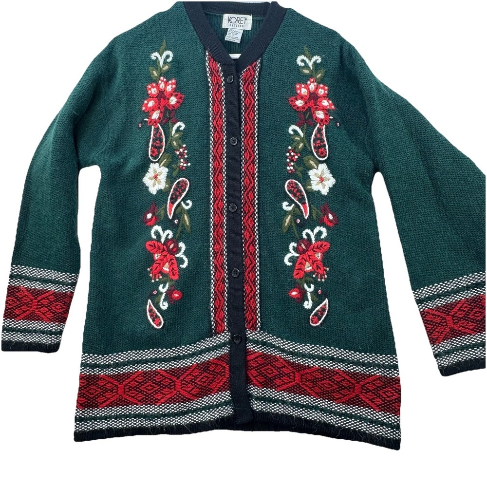 Vintage Not So Ugly Christmas Sweater Cardigan Medium Koret Knit Holiday 90s